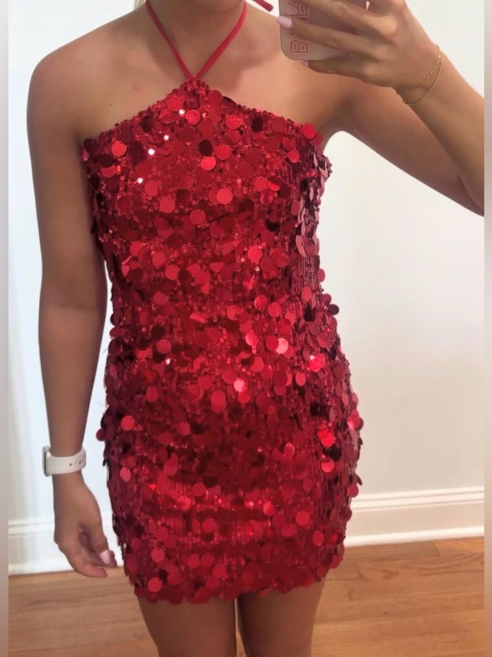 Red Sequin Halter Mini Dress - Women